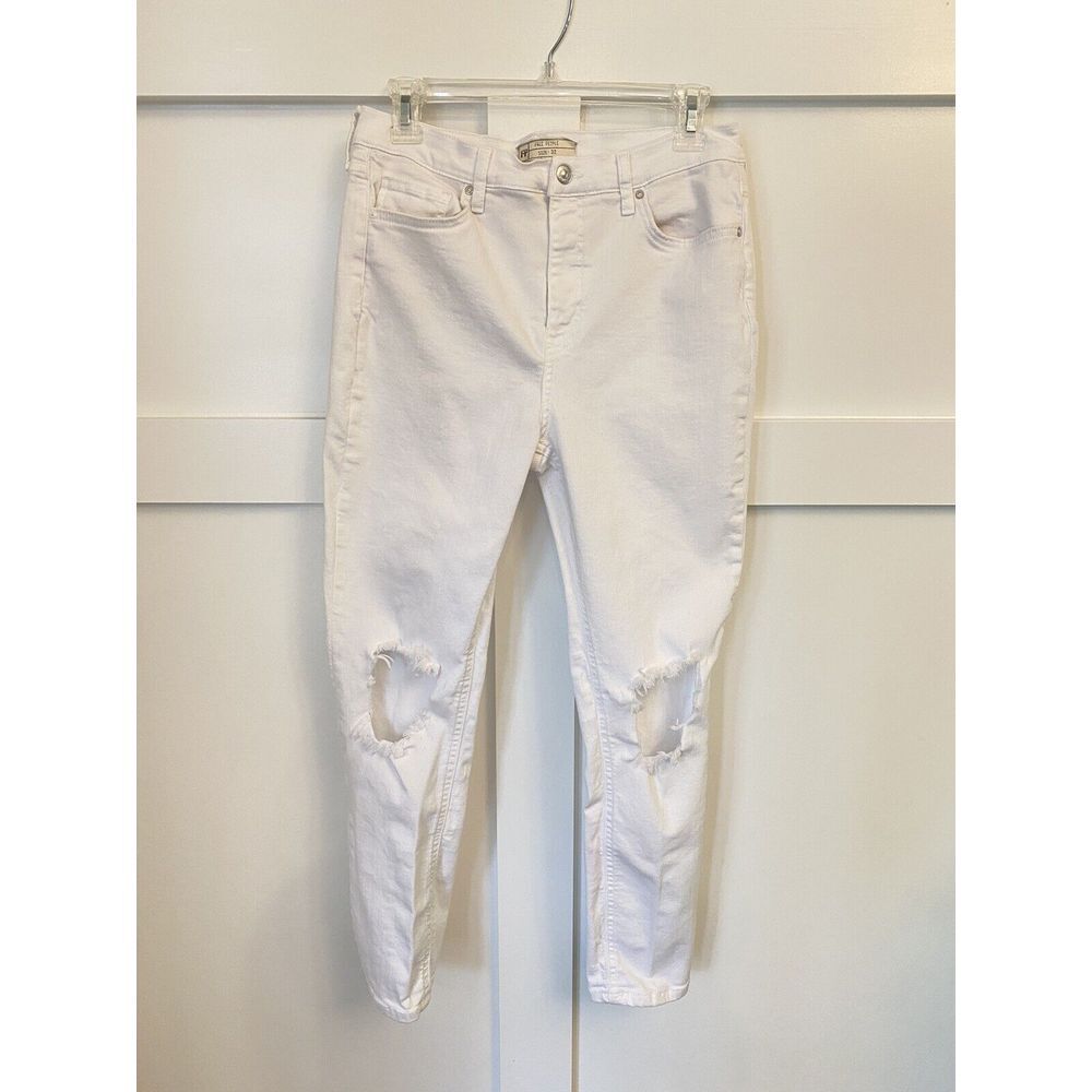 Free‎ People Womens Hole In Knee Jeans White Sz 32